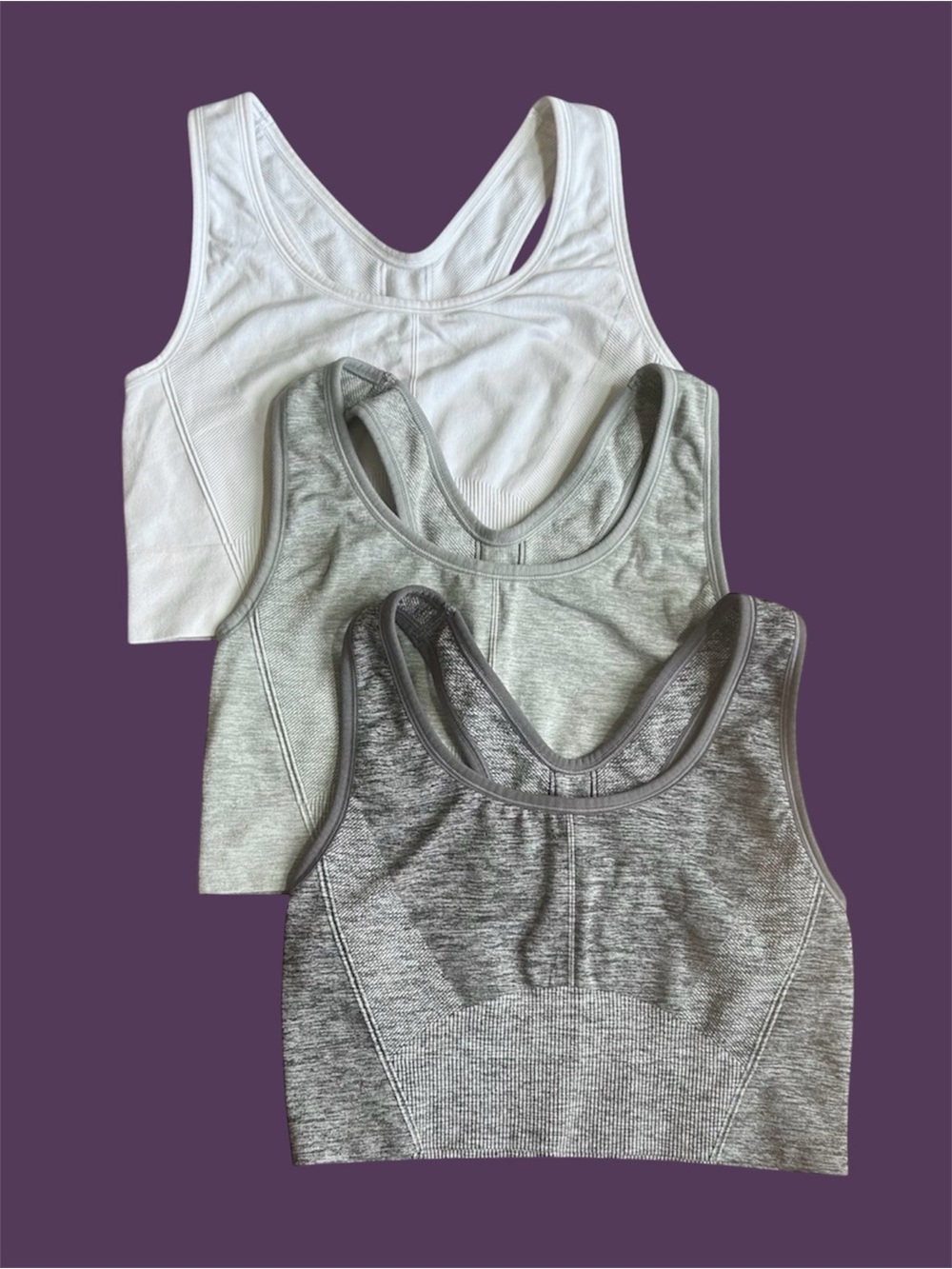 3 pack of All In Motion White, Light Gray, Dark Gray Seamless Sports Bras